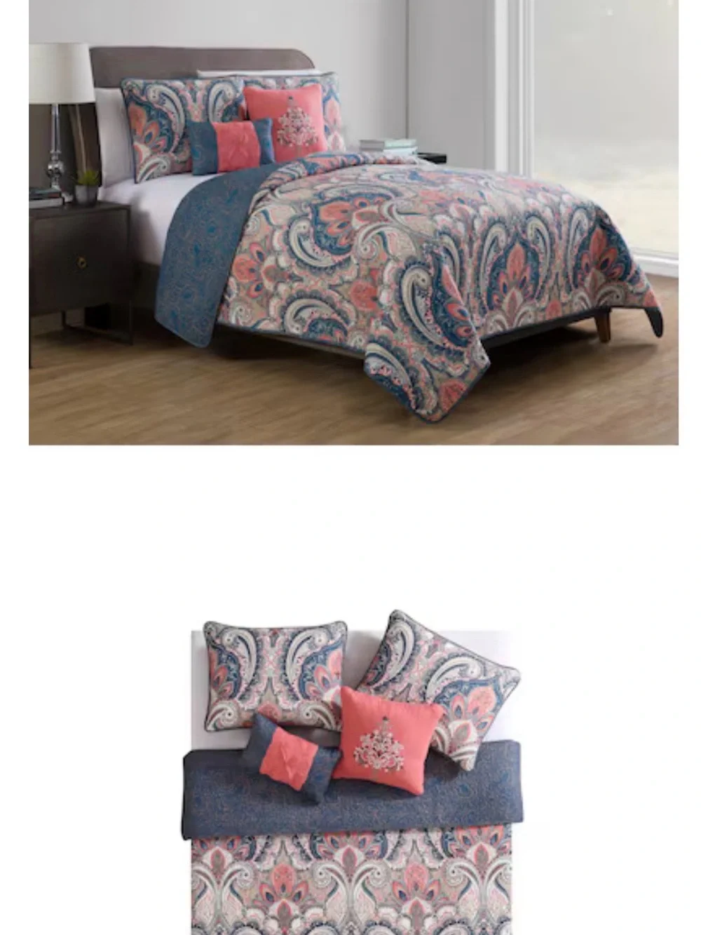 NEW VCNY Home Casa Re'al 5 -Piece Coral Full/Queen Quilt Set